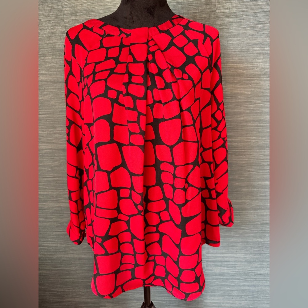 Liz Claiborne Career Petite Women's Red/Black Long Sleeve Top - Size XL